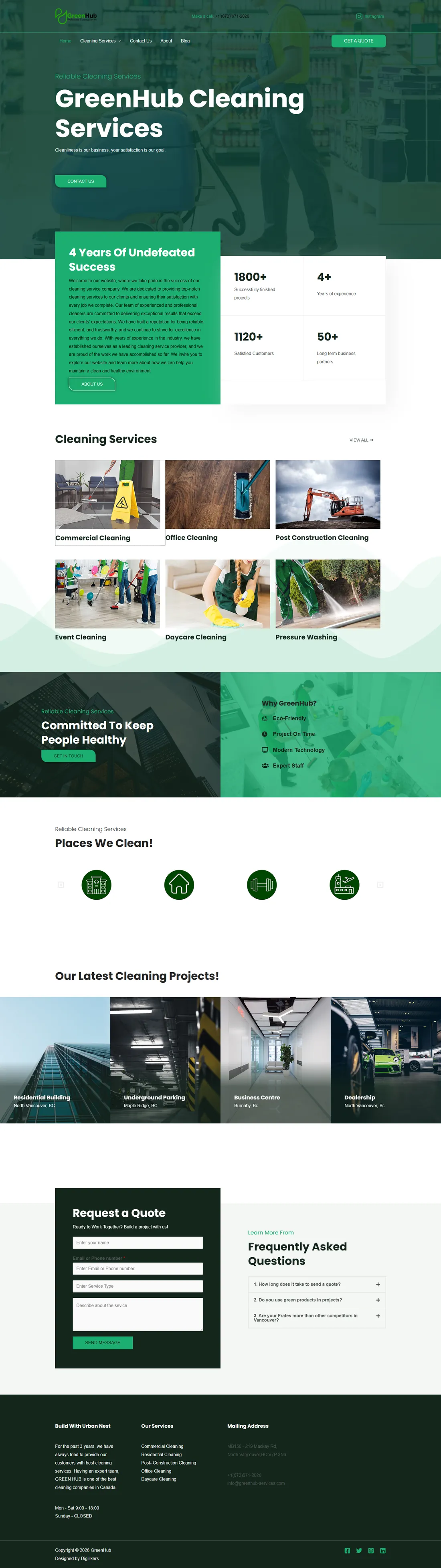 نمای کامل صفحهٔ نخست Greenhub Services