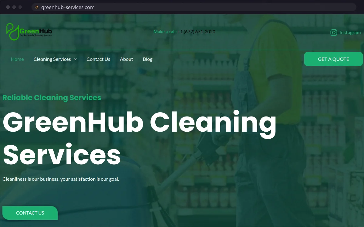 نمای صفحهٔ نخست سایت Greenhub Services